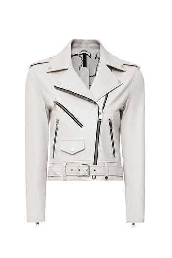 Derimod New Age Women's Gray Double Breasted Collar Leather Jacket 24Wgd5983Ve