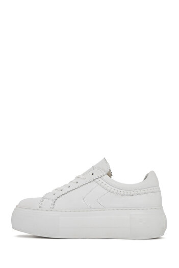Derimod Women's White Lace-Up Thick Sole Leather Sneaker 25Sfd 371318