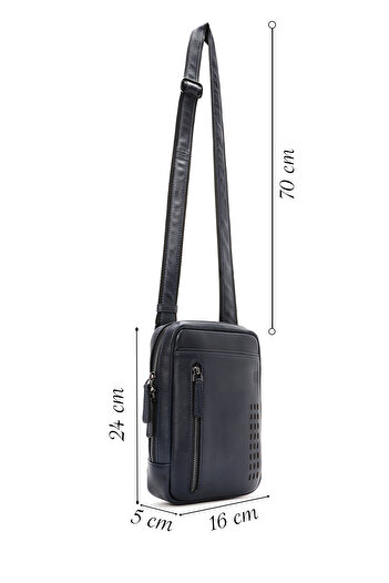Derimod Ανδρική δερμάτινη τσάντα Messenger Navy Blue 24WBD360518