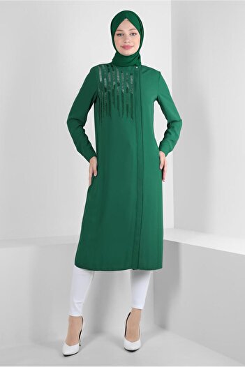 Alvina STONE EMBROIDERED LONG TUNIC WITH SIDE SLIT 43521