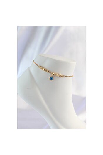 P Parla 316L Steel Gold Color Minimal Evil Eye Beaded Anklet - Lisinya