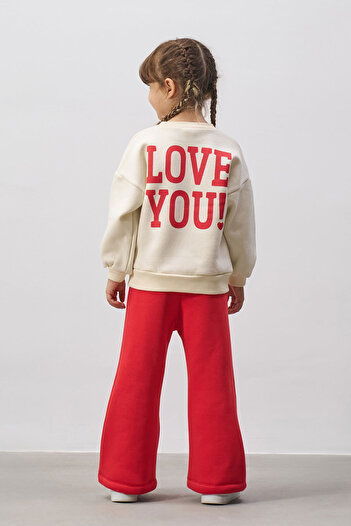 Beniizle Love You Printed Embroidered Girl's Suit