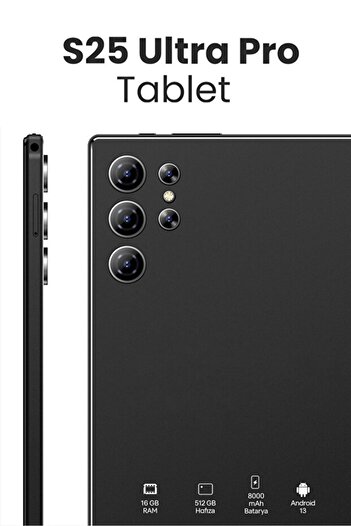 Kensa S25 Ultra Pro Tablet – 10.1” FHD Ekran, 16GB RAM, 512GB Hafıza, Klavye Mause Hediyeli SİYAH