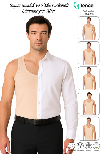 ÖZKAN underwear Özkan 10852 5-Pack Men's Premium Fabric Invisible Undershirt Cotton Modal Undershirt