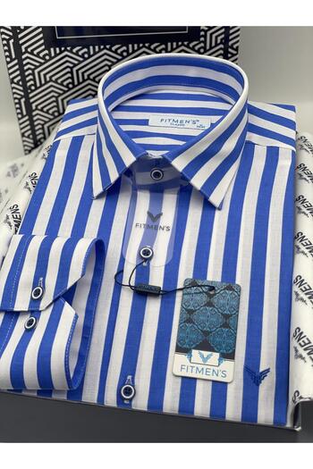 Fitmens Classic Long Sleeve Striped Pocketless Collar Buttoned at the Bottom Lycra Gift Boxed Men's Shirt Fs-003175 - Sa