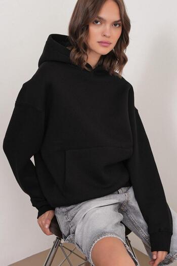 Mixray 2022 Unisex 3-Thread Basic Fleece Hooded Sweatshirt Hoodie Black