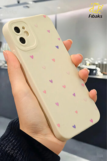 Fibaks Apple iPhone 11 Case Silicone with Camera Protection Colorful Heart Design Silicone Cover with Camera Protection