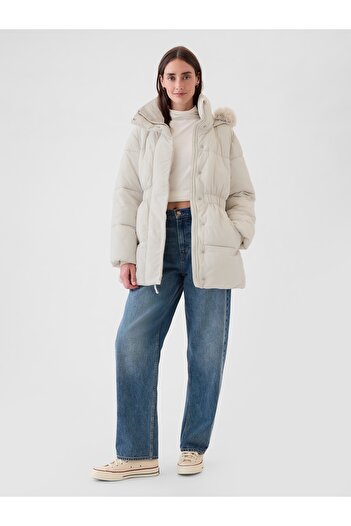 GAP Kadın Kırık Beyaz PrimaLoft® P.U.R.E.™ Big Puff Şişme Mont