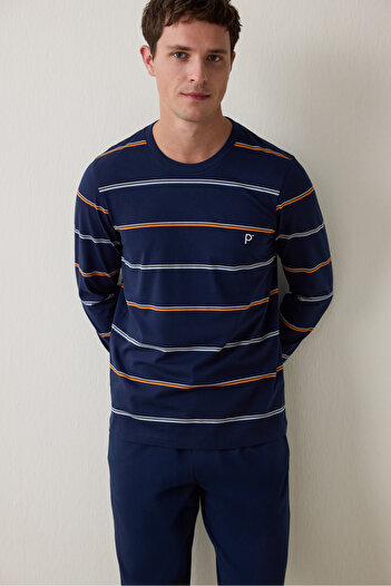 Penti Navy Blue Men's Striped Jogger Pajama Set