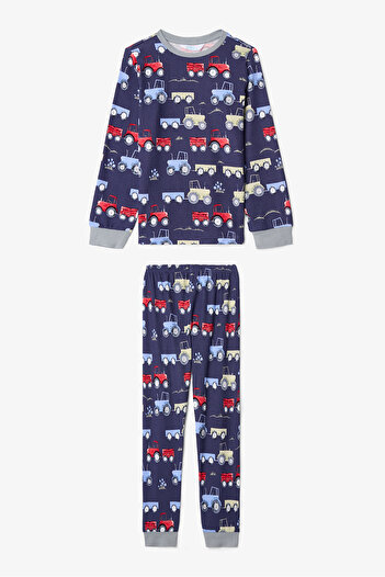 Penti Dark Indigo Boys' Car Patterned Pajama Set