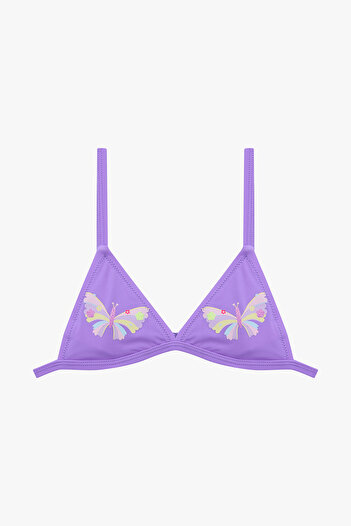 Penti Lilafarbener Mädchen-Bikinianzug mit Schmetterlingsrüschen und Dreieck