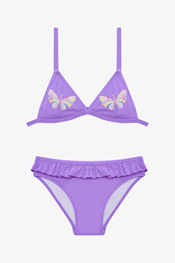Penti Lilafarbener Mädchen-Bikinianzug mit Schmetterlingsrüschen und Dreieck