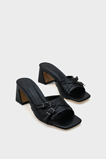Capone Outfitters Papuci negri cu toc gros cu centură de damă