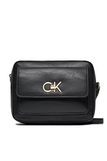 Calvin Klein Women's Leather Brand Logo Zippered Daily Use Black Shoulder Bag K60K611083-BEH