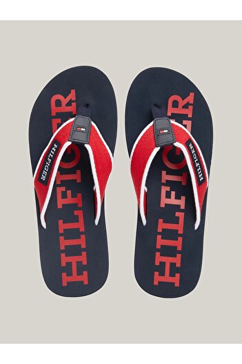 Tommy Hilfiger شبشب شاطئ Hilfiger باللون الأزرق الداكن للرجال - رقعة حمراء