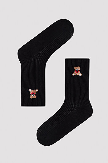 Penti Warm Teddy Bear Black Socks