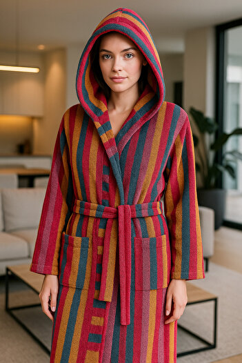 Güvenal Μπουρνούζι με κουκούλα RAINBOW Cotton Striped |   Σετ μπουρνούζι |   Παντόφλες |   Δώρο
