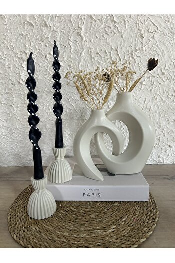 Zigzag Home Decorative Bohemian Style Dear Ivy Vase and Damask Candle Holder Set Figurine Vase Set Decorative Set