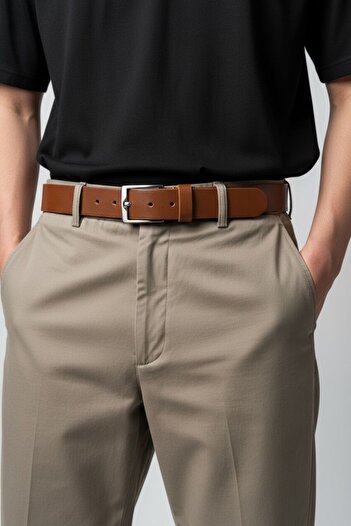 Kemerix 100% Genuine Leather 3.5 cm Tan Belt