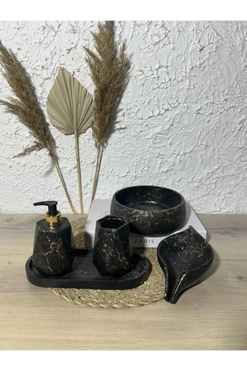 Zigzag Home Διακοσμητικό σετ μπάνιου 5 τεμαχίων με μαρμάρινο σχέδιο Σετ δοχείων υγιεινής για υγρό/στερεό σαπούνι, θήκη οδοντόβουρτσας, θήκη για πετσέτες, σετ δίσκους