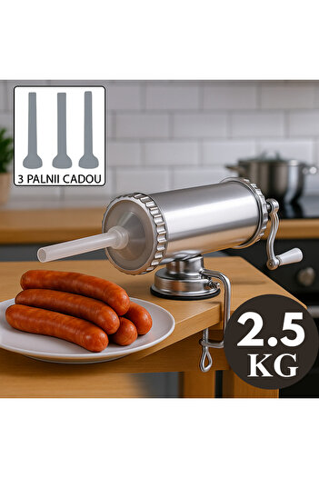 BLMAG Stainless steel sausage stuffer 2.5 Kg with suction cup and vise grip, 3 funnels included