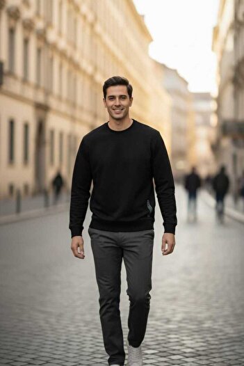 Voltaj Paolo Crew Neck Men's Sweatshirt Black