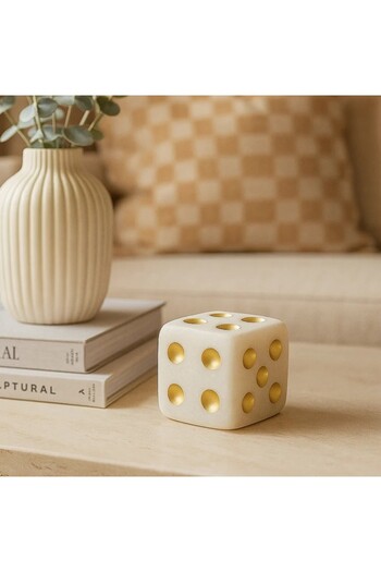 Vi Markets Decorative dice in ivory with gold dots add a touch of luxury and elegance.