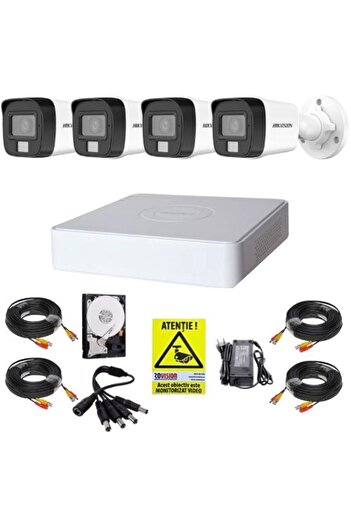Hikvision Sistem supraveghere complet 4 camere 2MP Dual Light Audio, DVR 4 canale 4MP, Accesorii, HD