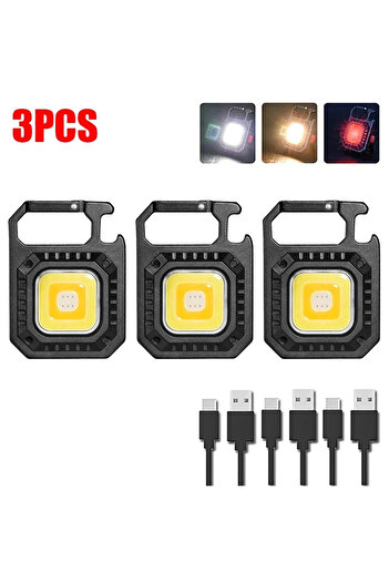 Heinast 3PCS Mini LED Flashlight Magnetic COB Outdoor Camping Pocket Work Light 800 Lumens USB Recha