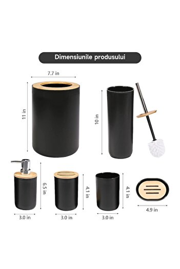 ZUNSEAT Bathroom accessories set, ZUNSEAT, with bamboo elements, 6 pieces, Liquid Soap Dispenser, Toothbrush Cup