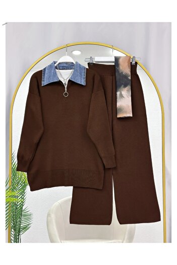 YEDİLALE Denim Collar Half-Zip Knitwear Double Suit