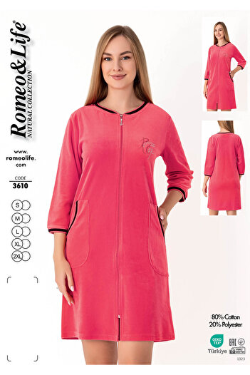 ROMEO LİFE Women's Cotton Velvet Zippered Winter Dress 3610