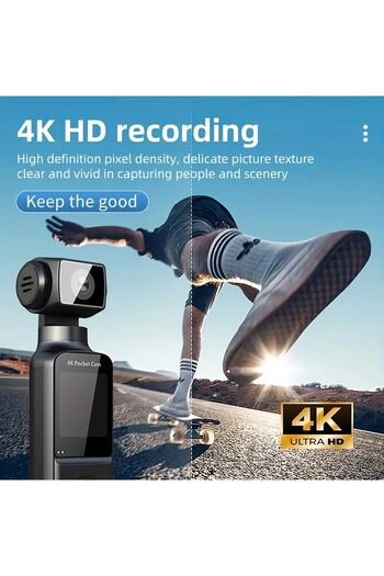 Generic كاميرا أكشن 4K مزودة بميكروفون خارجي | كاميرا جيب عالية الدقة مقاس 1.33 بوصة للتدوين بالفيديو