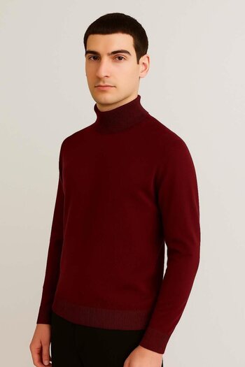 Valiberta Fincher Half Fisherman Regular Fit High Neck Men's Sweater - Burgundy