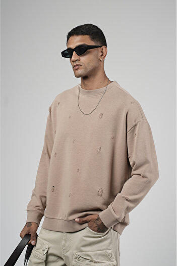 Butik Trend Biz Oversize Laser Crew Neck Men's Sweatshirt