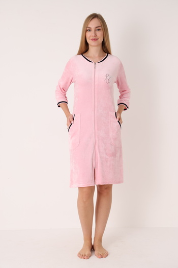 ROMEO LİFE Women's Cotton Velvet Zippered Winter Dress 3610