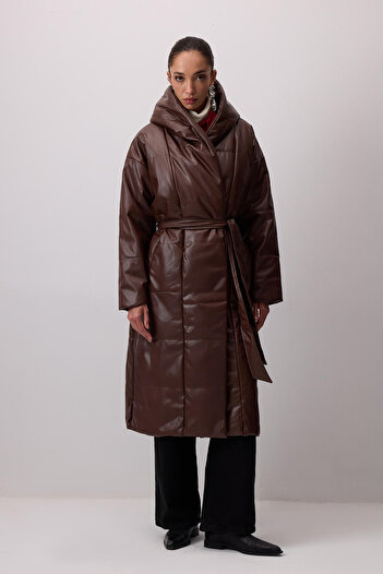 Touché Privé Hooded Maxi Vegan Leather Coat