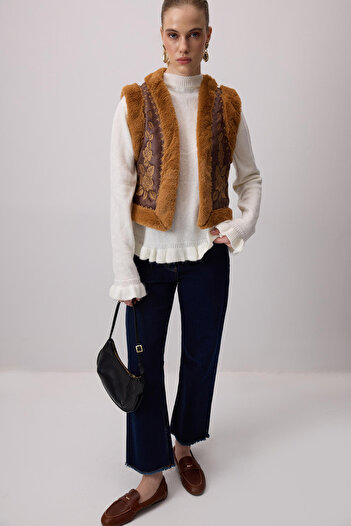 Touché Privé Vegan Leather Embroidered Fur Vest