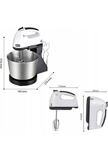 Other Handheld Kitchen Mixer with Bowl — 7 Speeds, 4 Attachments, 450W