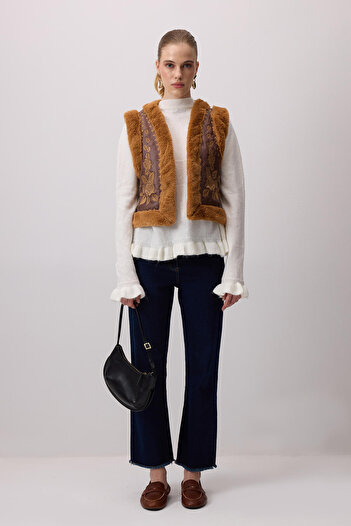 Touché Privé Vegan Leather Embroidered Fur Vest