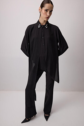 Touché Privé Stone Embroidered Chiffon Shirt