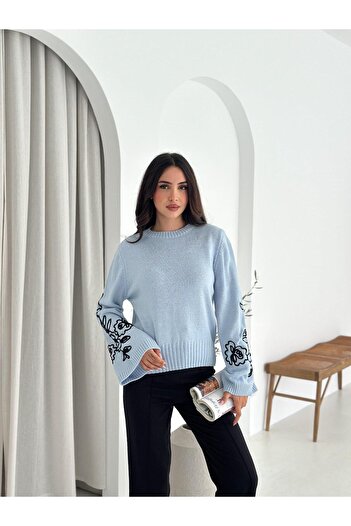 Jeevee Sleeve Embroidery Detailed Spanish Sleeve Knitwear Sweater