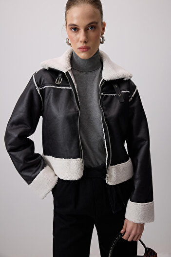 Touché Privé Faux Leather Biker Fur Coat