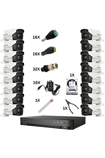 Hikvision Sistem de supraveghere cu 16 camere, 8 megapixeli, infraroșu de 60 m, DV pe 16 canale și 8 megapixeli