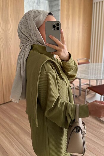 Ka Hijab 3-Piece Set with Shoulder Scarf - Khaki