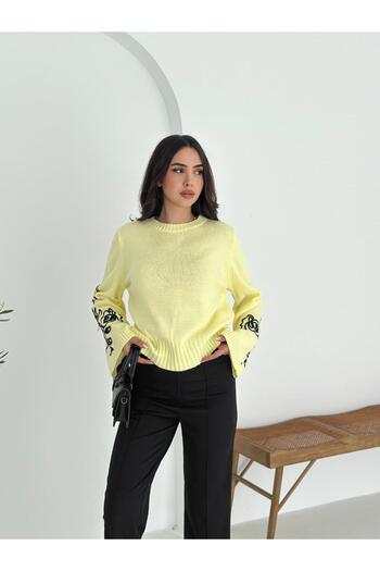Jeevee Sleeve Embroidery Detailed Spanish Sleeve Knitwear Sweater