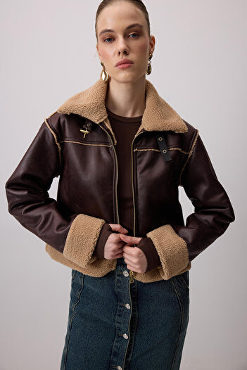 Touché Privé Faux Leather Biker Fur Coat