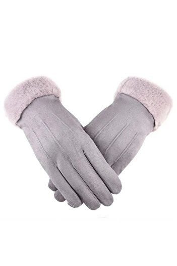 PriStyle Warm Gloves for Autumn and Winter, for Women, Fleece and Elegant Satin Exterior, Dark Gray,