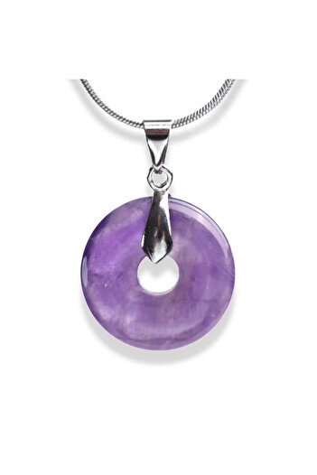 craftmystic Silver Silver Necklace with Amethyst Pi Shape - Calm and Spirituality, Total Length 50 cm