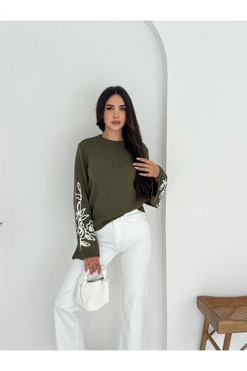 Jeevee Sleeve Embroidery Detailed Spanish Sleeve Knitwear Sweater
